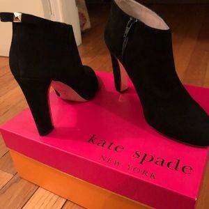 Kate Spade Black and Gold Suede Booties